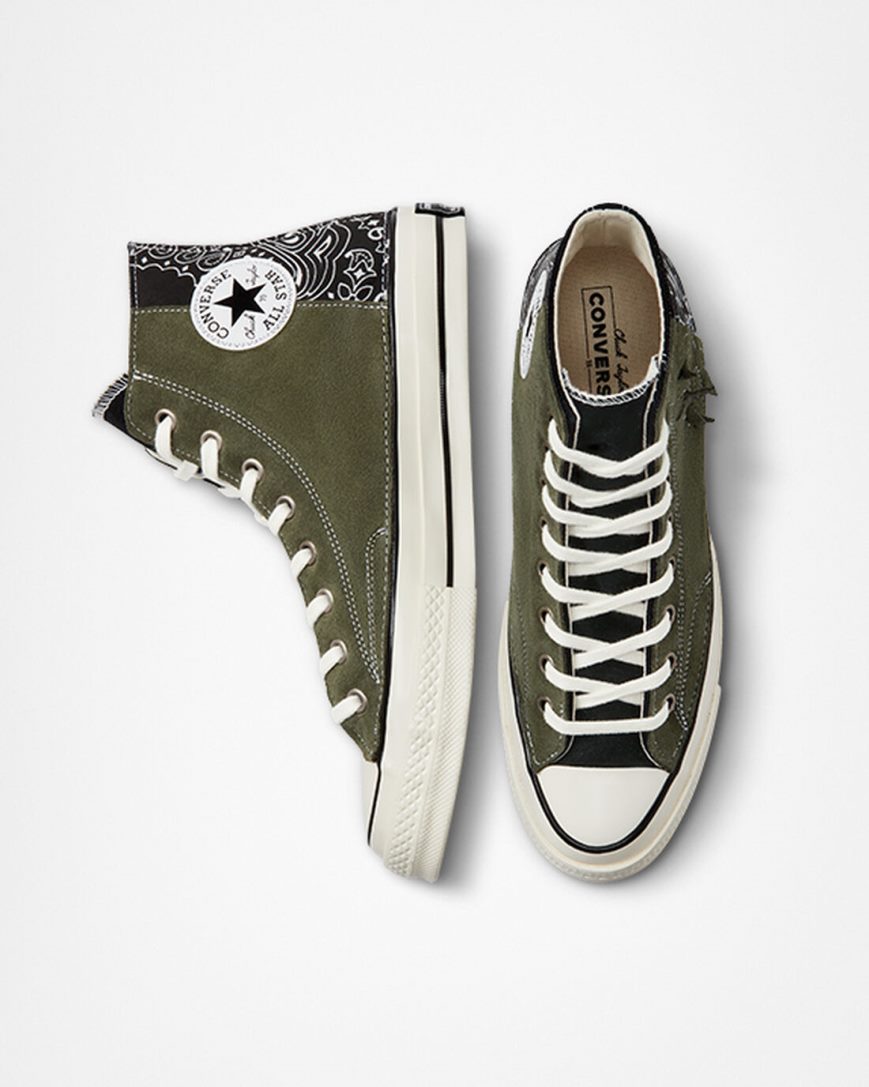 Zapatillas Altas Converse Chuck 70 LTD Paisley Suede Mujer Negras Verde | PE 80EWL5